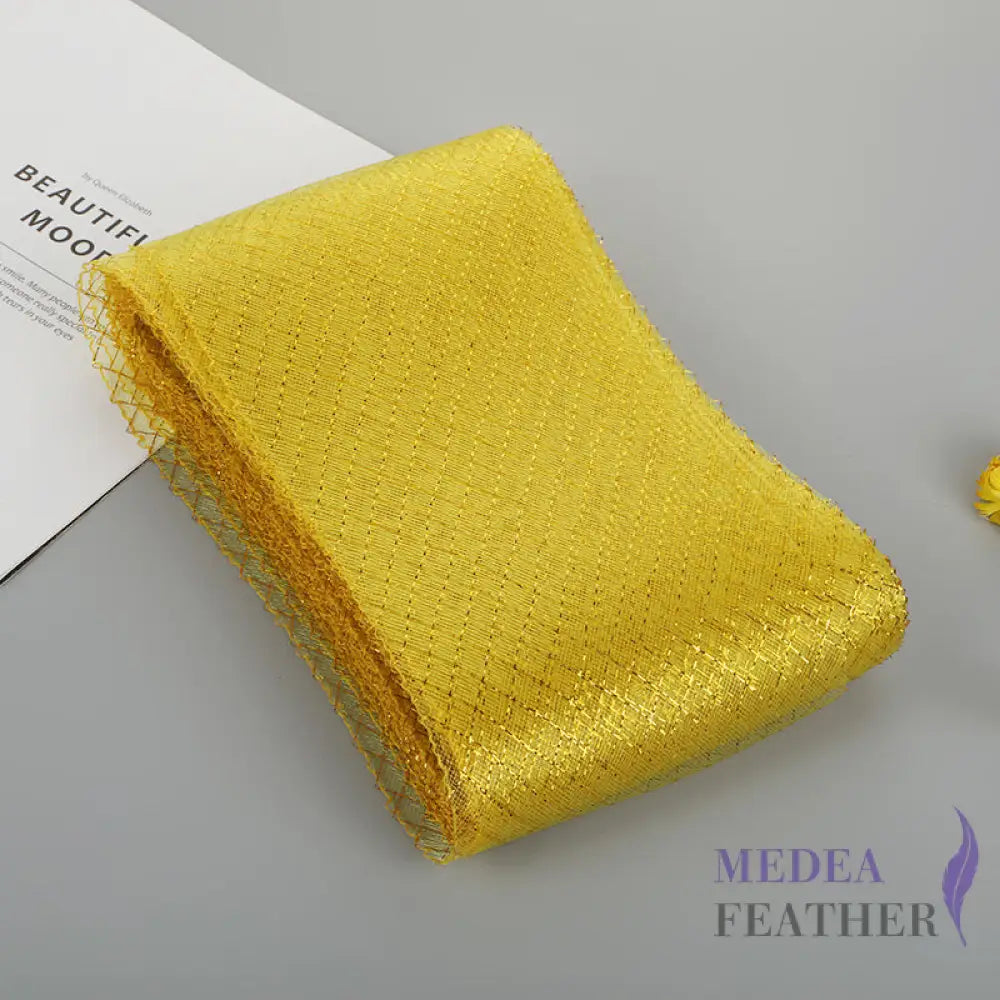 15cm Wide Lurex-thread Plain Woven Crinoline Braid Yellow + Gold / 1 meter