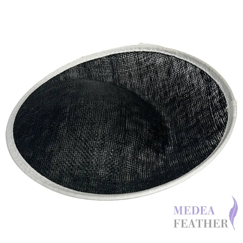 18cm Sloped Sinamay Fascinator Hat Base Black with White edge