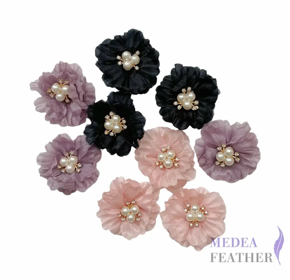 2.36 Inch Rhinestone Pearl Chiffon Flower-Pack of 2