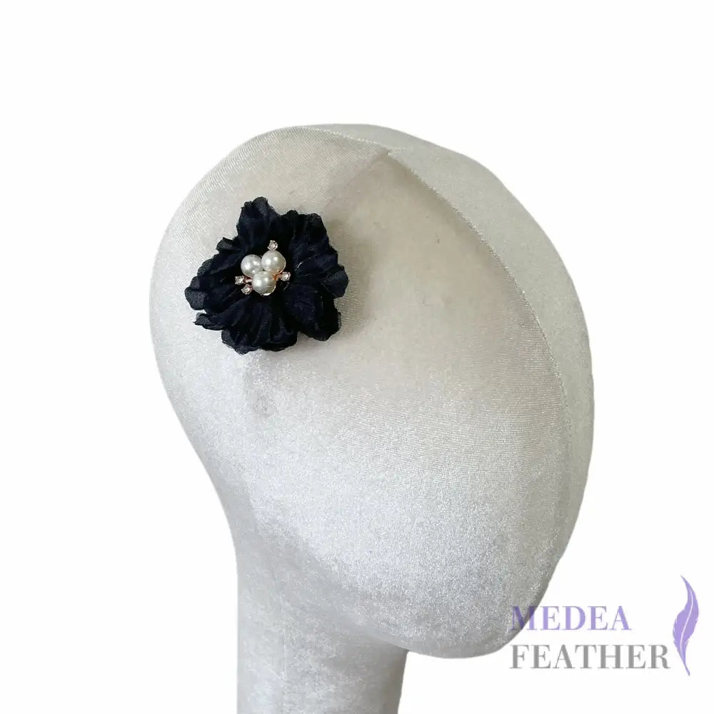 2.36 Inch Rhinestone Pearl Chiffon Flower-Pack of 2 - Navy