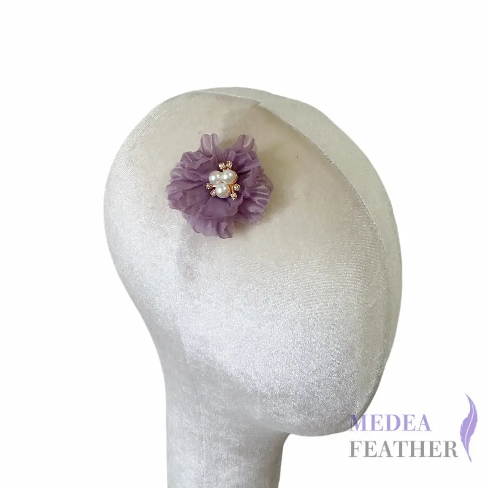 2.36 Inch Rhinestone Pearl Chiffon Flower-Pack of 2 - Purple