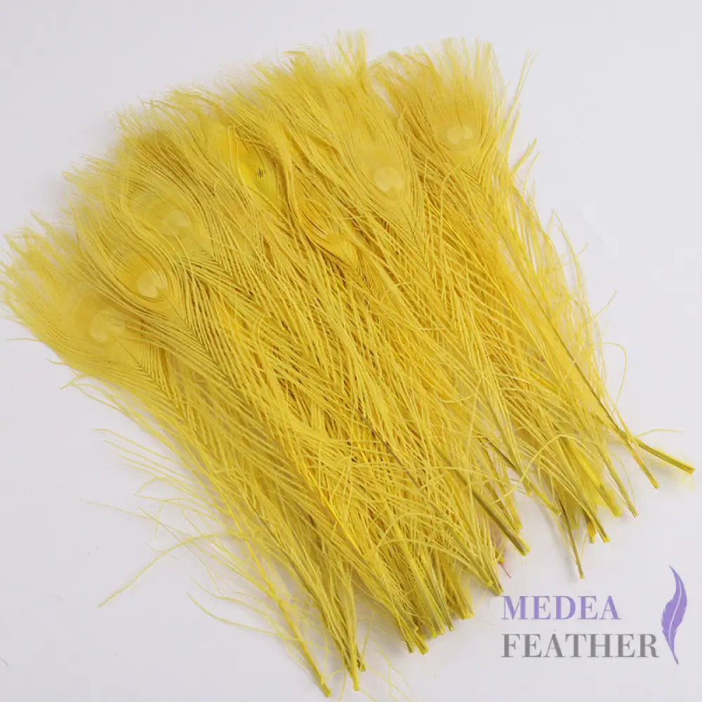 25cm Dyed Peacock Eye Feather Yellow / Pack of 5