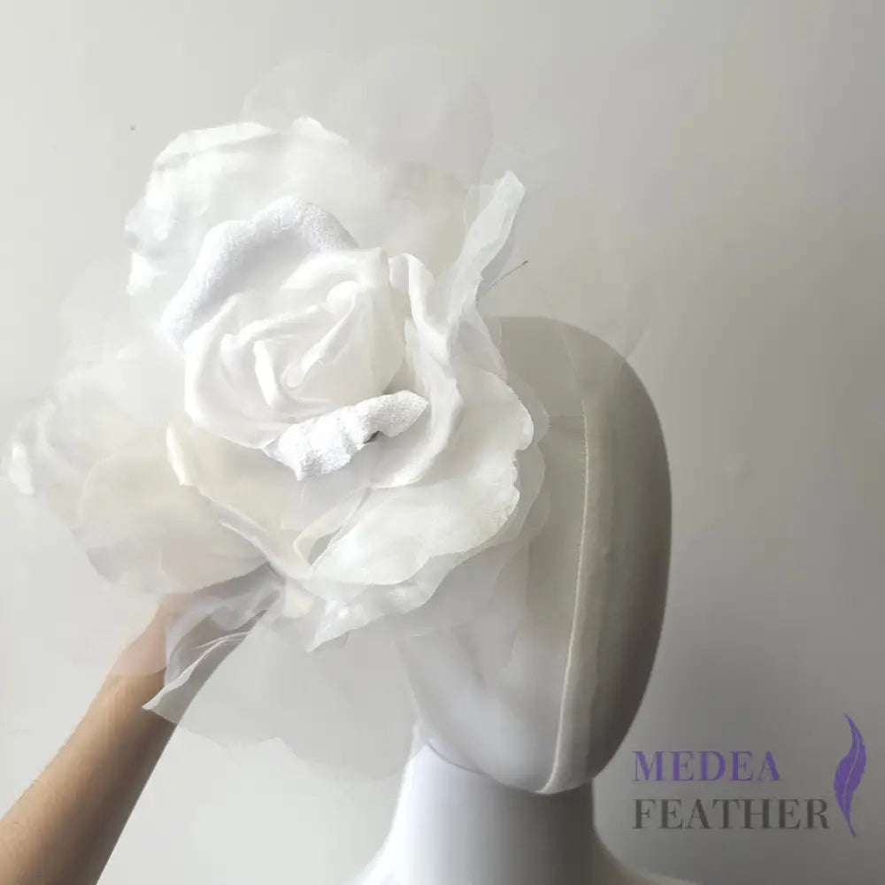 25cm White Large Silk & Organza Flower