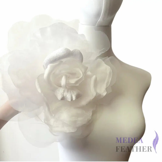 25cm White Large Silk & Organza Flower