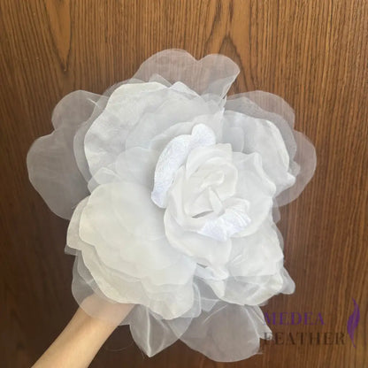 25cm White Large Silk & Organza Flower