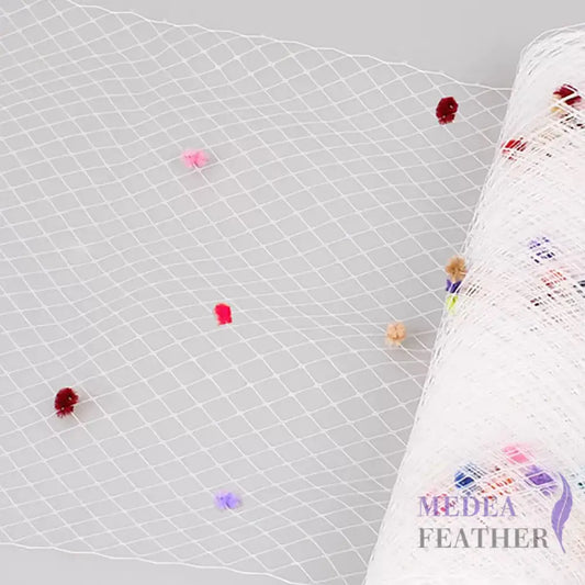 25cm Wide Bridal Veiling With Colourful Fluff Balls - 1m