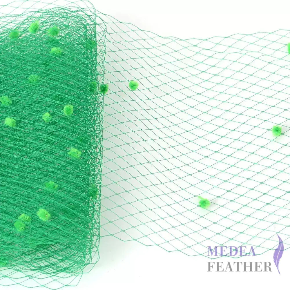 25cm Wide Bridal Veiling With Fluff Balls - 1m - Green