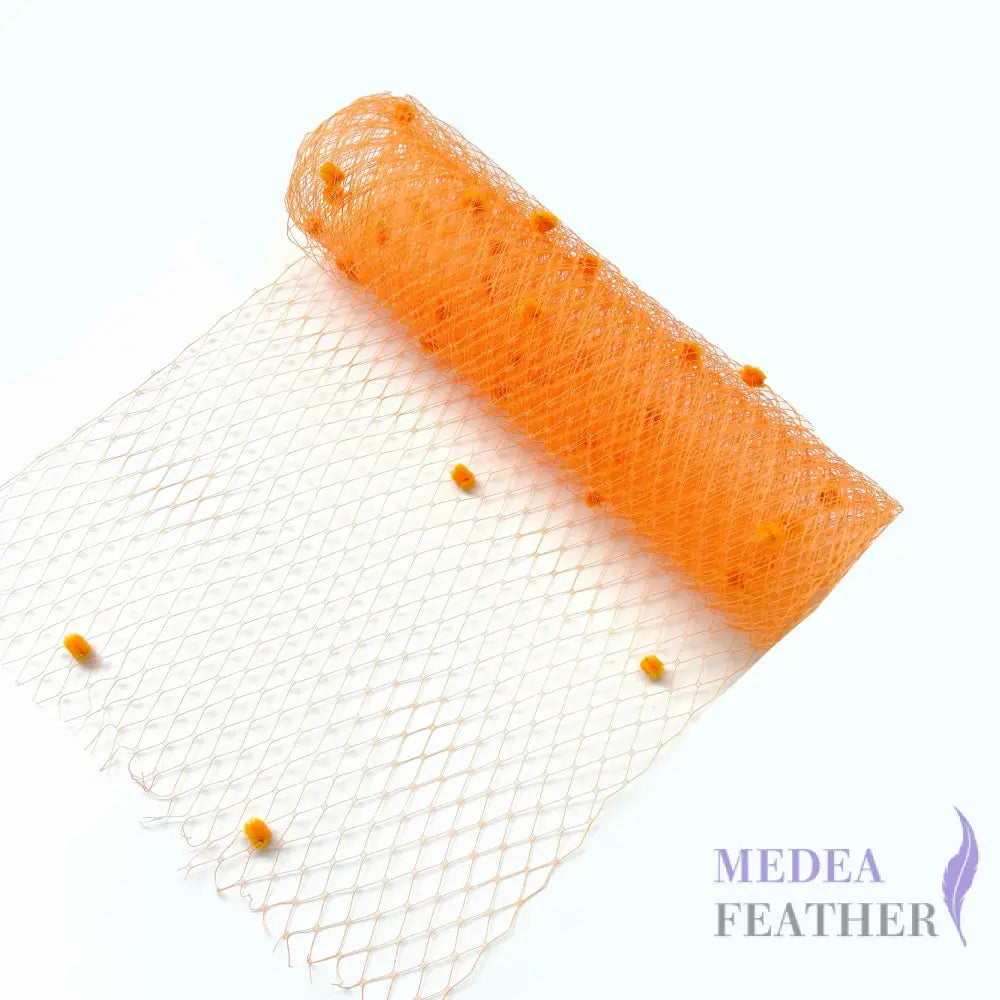 25cm Wide Bridal Veiling With Fluff Balls - 1m - Orange