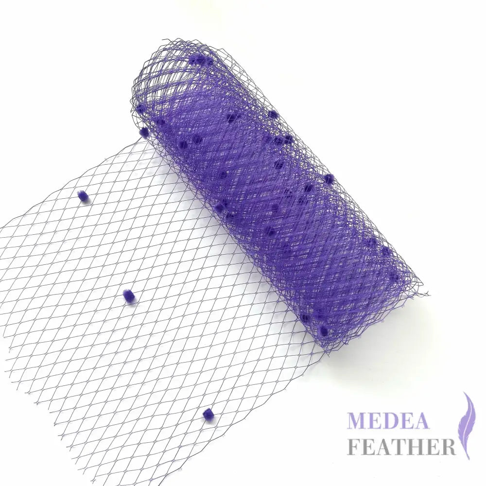 25cm Wide Bridal Veiling With Fluff Balls - 1m - Purple