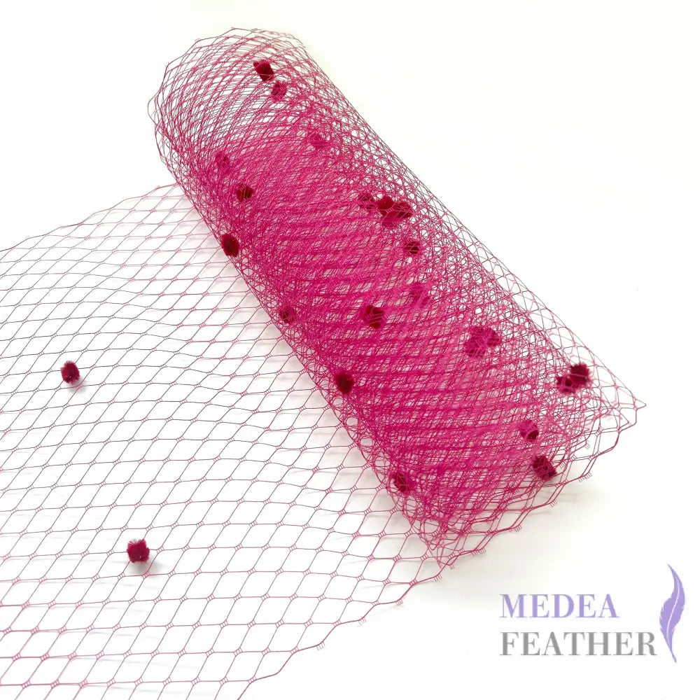 25cm Wide Bridal Veiling With Fluff Balls - 1m - Red