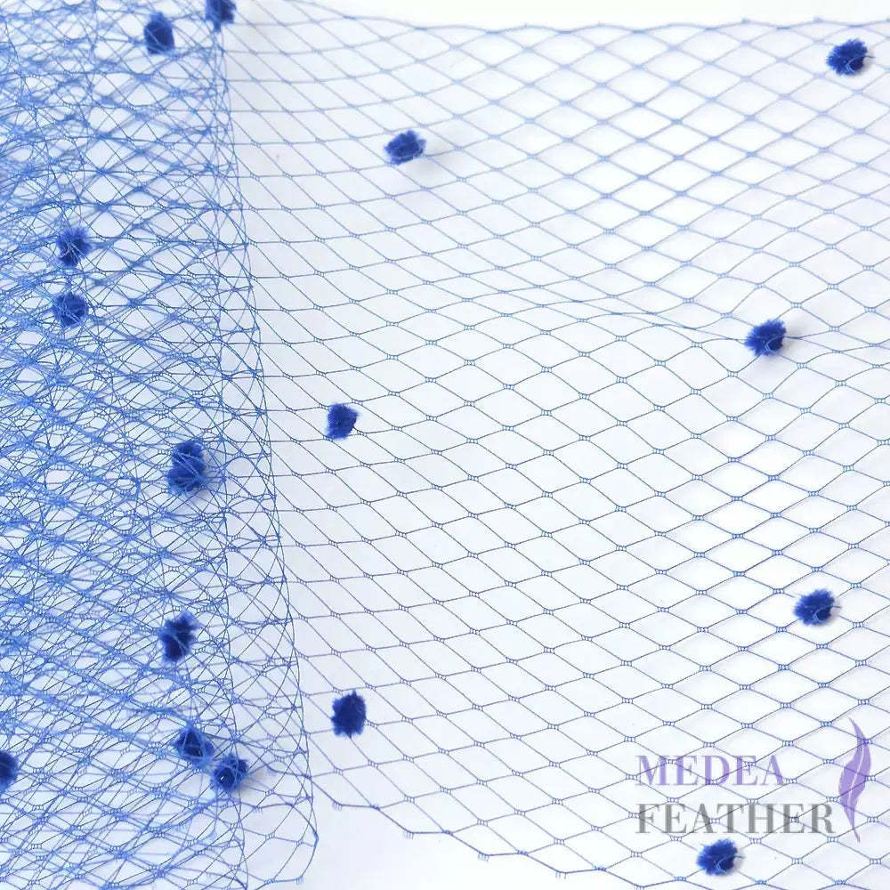 25cm Wide Bridal Veiling With Fluff Balls - 1m - Royal Blue