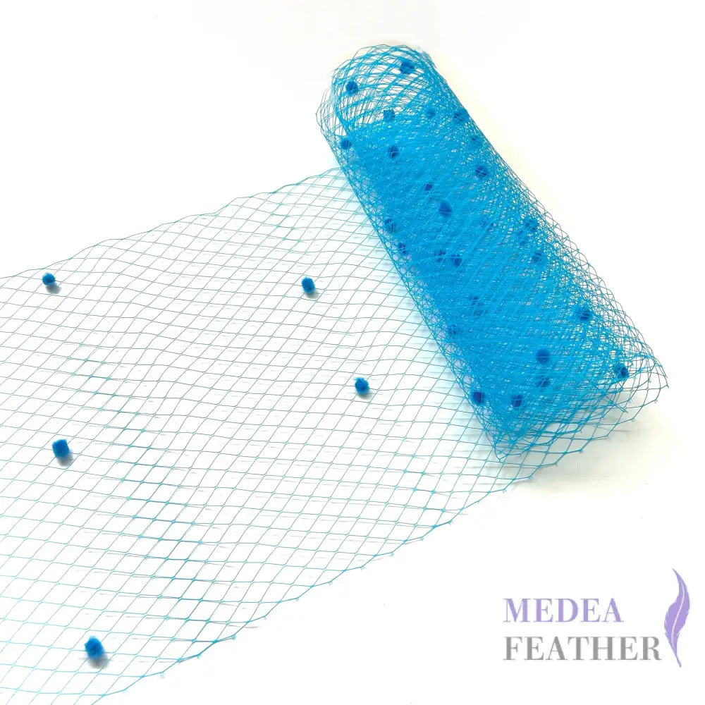25cm Wide Bridal Veiling With Fluff Balls - 1m - Turquoise