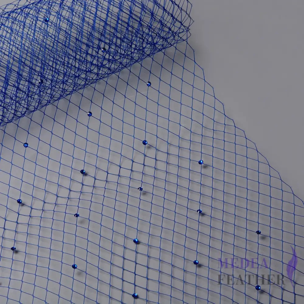 25cm Wide Bridal Veiling with Rhinestones - 1m Blue Veiling with Blue Rhinestones