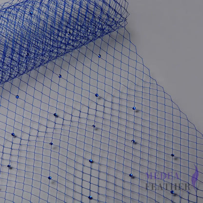 25cm Wide Bridal Veiling with Rhinestones - 1m Blue Veiling with Blue Rhinestones