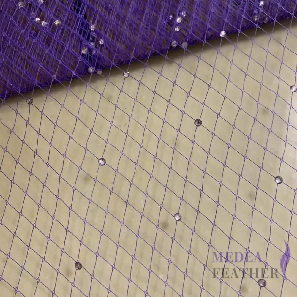 25cm Wide Bridal Veiling with Rhinestones - 1m Dark Purple Veiling with Dark Purple Rhinestones