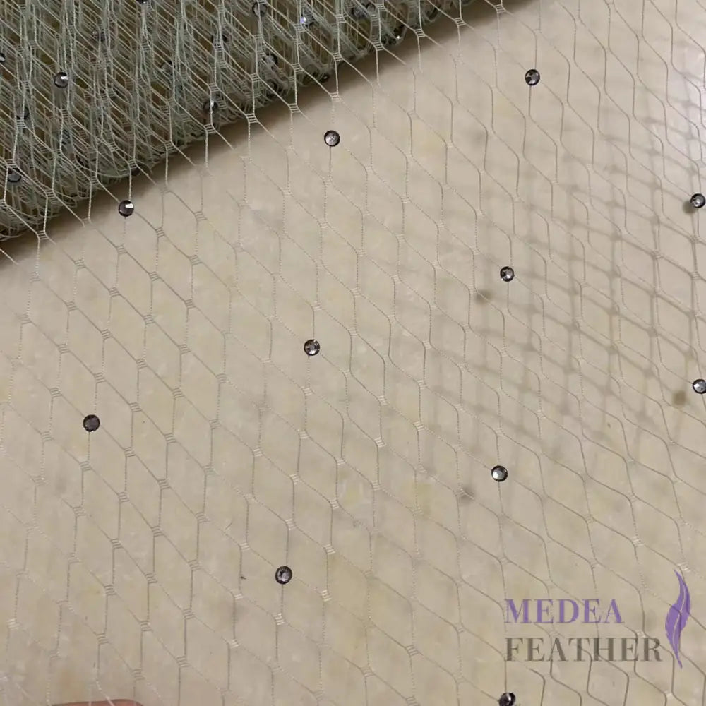 25cm Wide Bridal Veiling with Rhinestones - 1m Gray Veiling with Gray Rhinestones