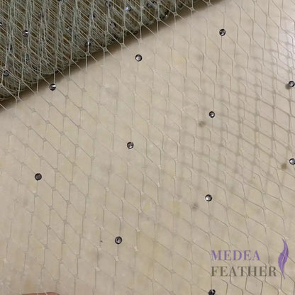 25cm Wide Bridal Veiling with Rhinestones - 1m Gray Veiling with Gray Rhinestones