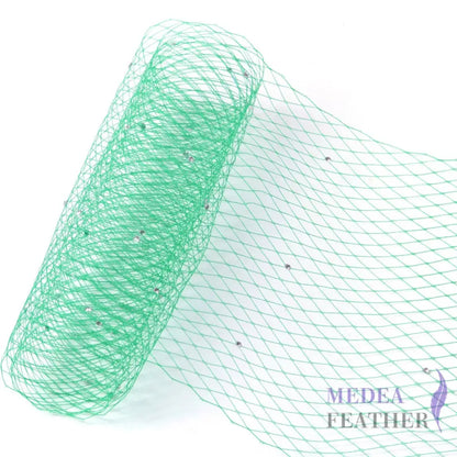 25cm Wide Bridal Veiling with Rhinestones - 1m Green Veiling with White Rhinestones