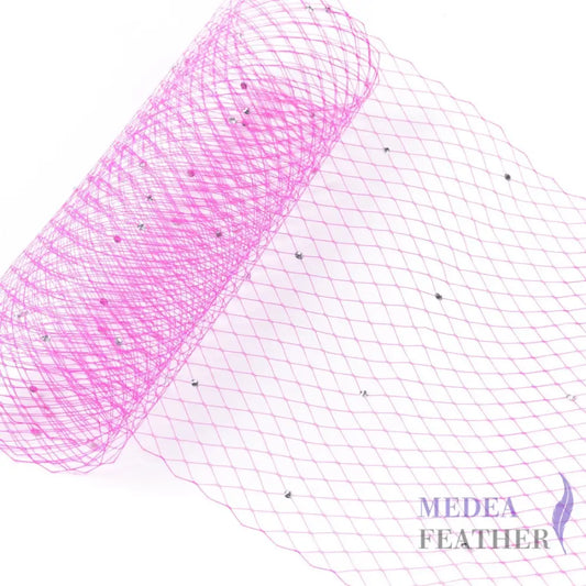 25cm Wide Bridal Veiling with Rhinestones - 1m Hot pink Veiling with White Rhinestones
