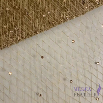 25cm Wide Bridal Veiling with Rhinestones - 1m Khaki Veiling with champagne Rhinestones