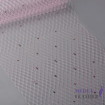 25cm Wide Bridal Veiling with Rhinestones - 1m Light Pink Veiling with Pink Rhinestones