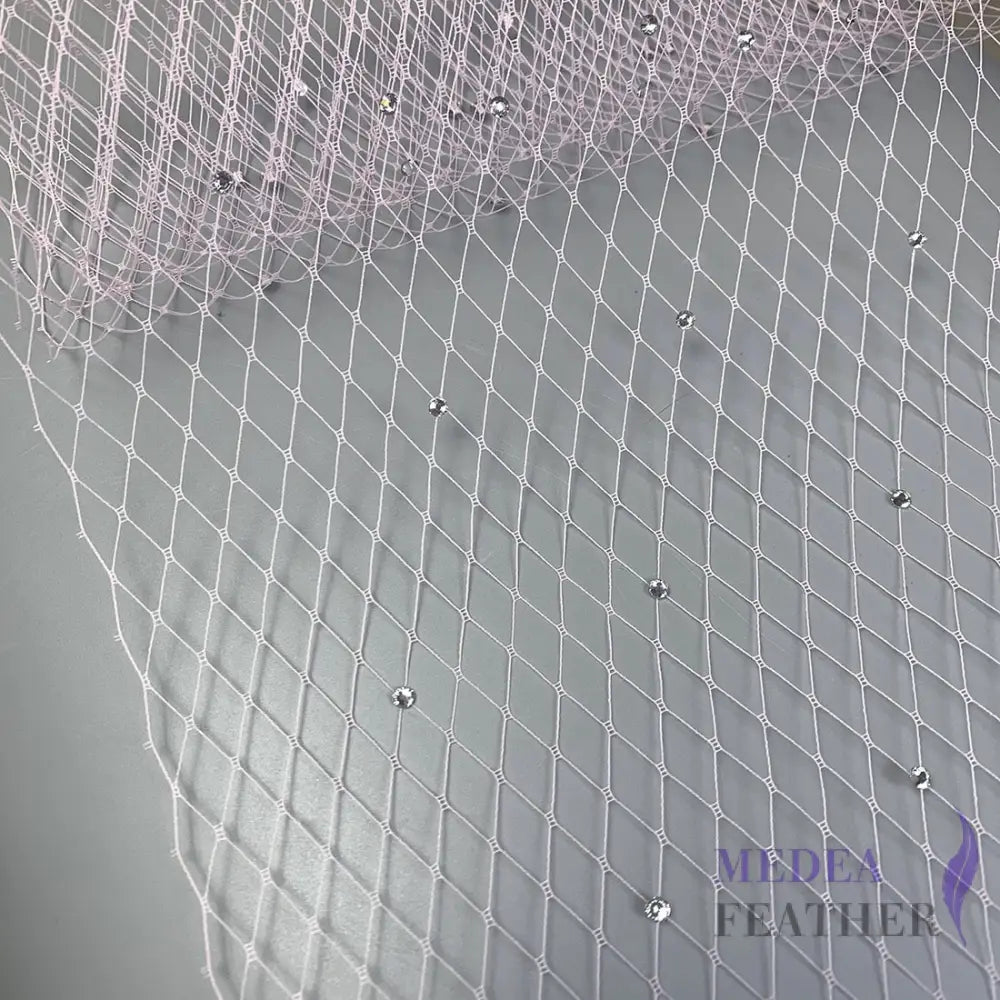 25cm Wide Bridal Veiling with Rhinestones - 1m Light Pink Veiling with White Rhinestones