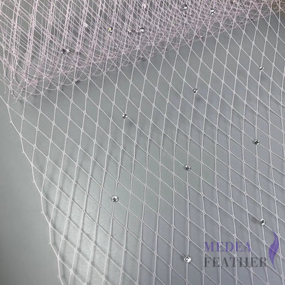 25cm Wide Bridal Veiling with Rhinestones - 1m Light Pink Veiling with White Rhinestones
