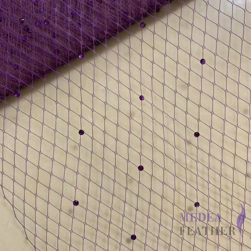 25cm Wide Bridal Veiling with Rhinestones - 1m Light Purple Veiling with Light Purple Rhinestones