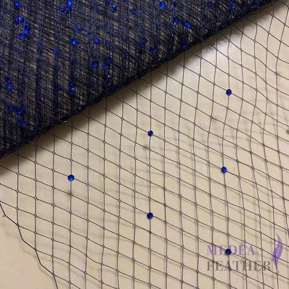 25cm Wide Bridal Veiling with Rhinestones - 1m Navy Veiling with Blue Rhinestones