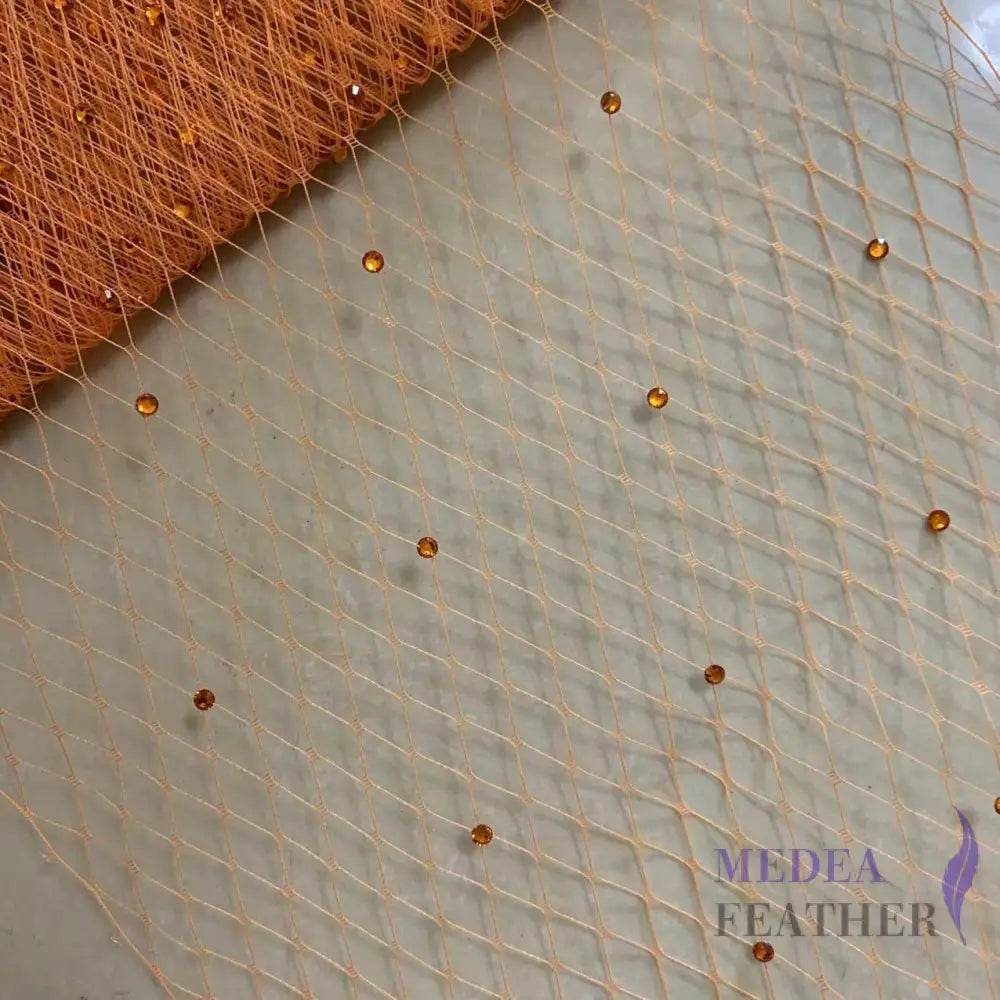 25cm Wide Bridal Veiling with Rhinestones - 1m Orange Veiling with Orange Rhinestones