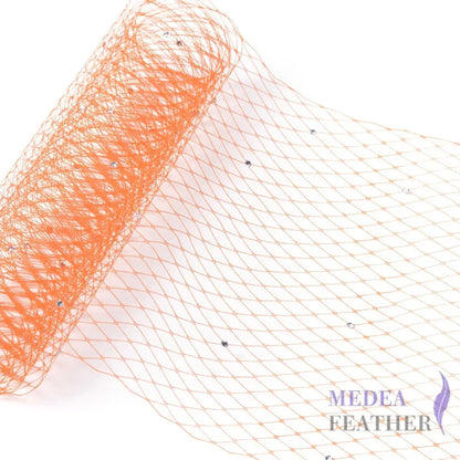 25cm Wide Bridal Veiling with Rhinestones - 1m Orange Veiling with White Rhinestones