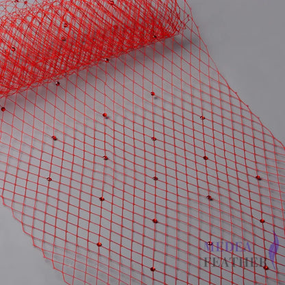 25cm Wide Bridal Veiling with Rhinestones - 1m Red Veiling with Red Rhinestones