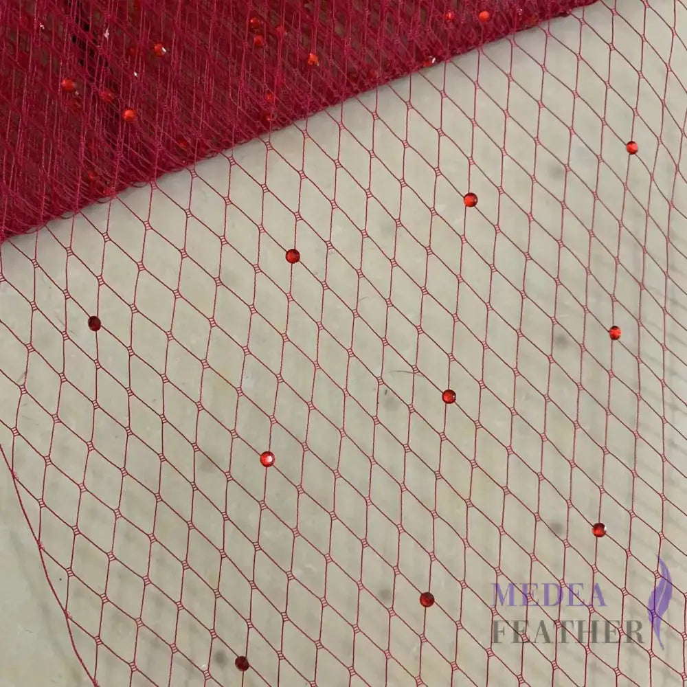 25cm Wide Bridal Veiling with Rhinestones - 1m Tango Red Veiling with Red Rhinestones