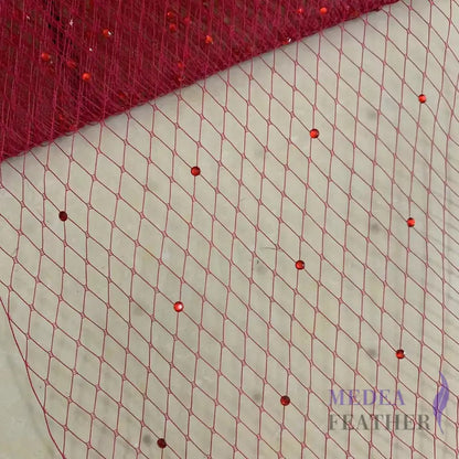 25cm Wide Bridal Veiling with Rhinestones - 1m Tango Red Veiling with Red Rhinestones