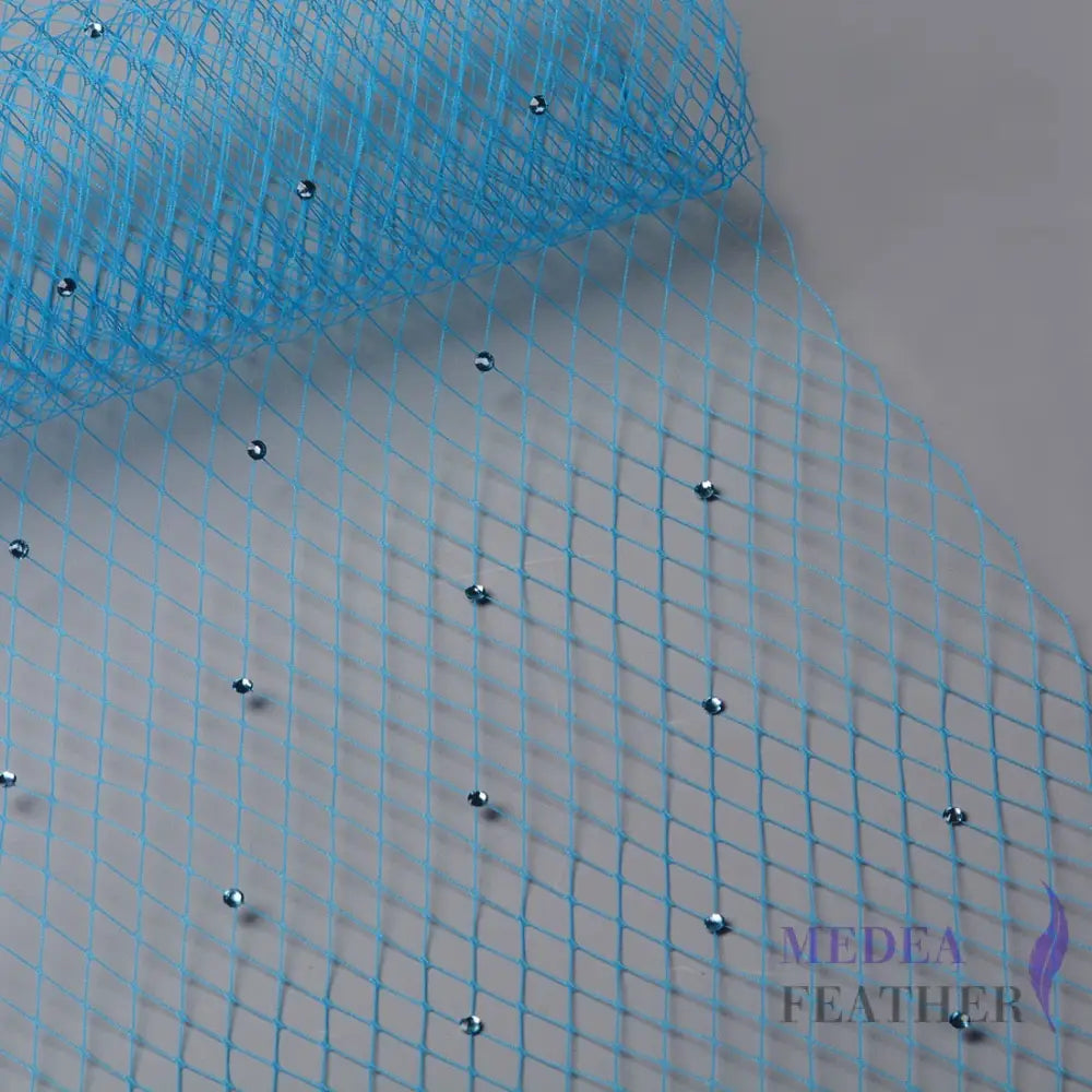 25cm Wide Bridal Veiling with Rhinestones - 1m Turq.Veiling with Turq.Rhinestones