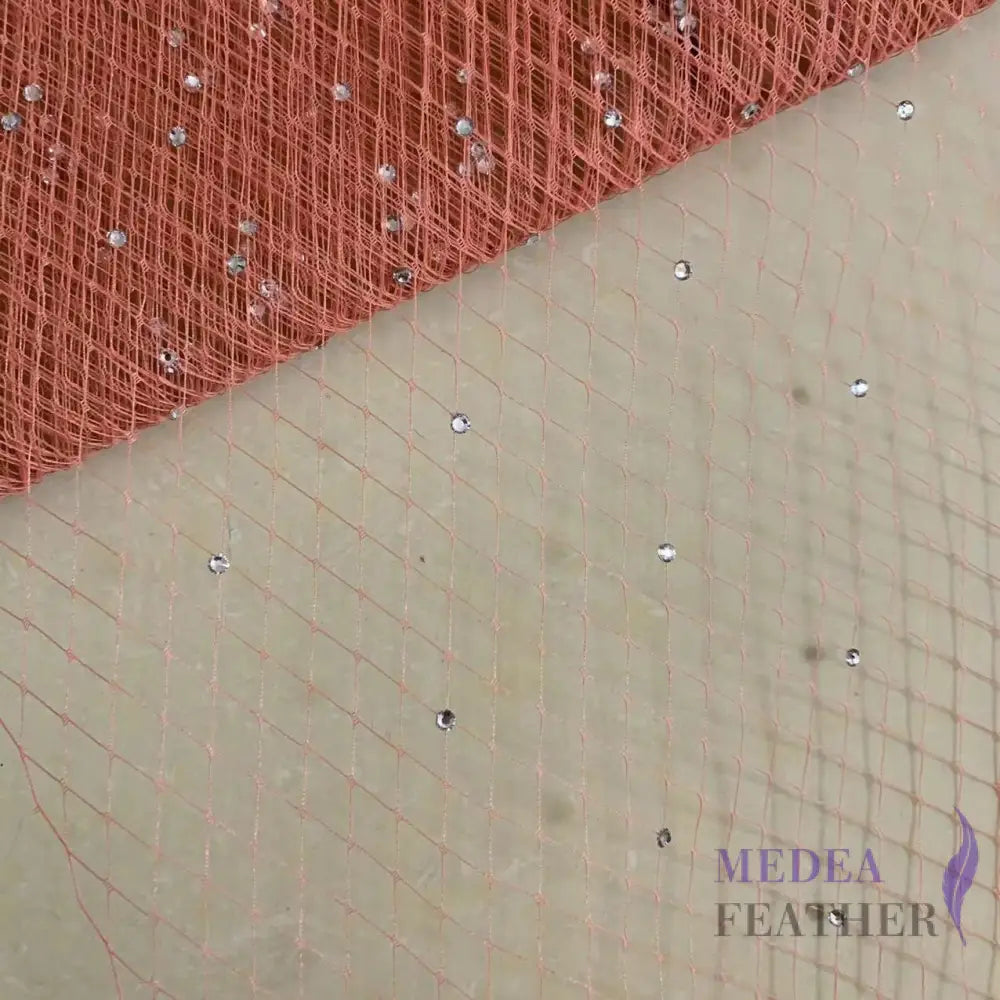 25cm Wide Bridal Veiling with Rhinestones - 1m Watermelon Veiling with White Rhinestones