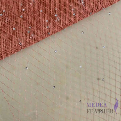25cm Wide Bridal Veiling with Rhinestones - 1m Watermelon Veiling with White Rhinestones