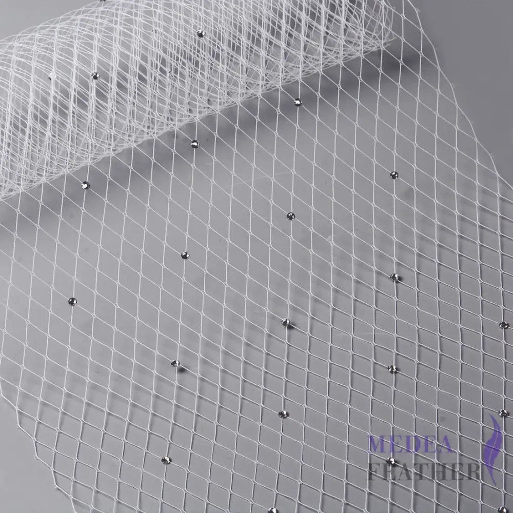 25cm Wide Bridal Veiling with Rhinestones - 1m White Veiling with White Rhinestones