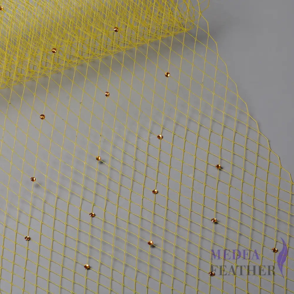 25cm Wide Bridal Veiling with Rhinestones - 1m Yellow Veiling with Yellow Rhinestones