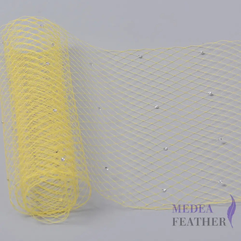 25cm Wide Bridal Veiling with Rhinestones - 1m Yellow Veiling with White Rhinestones
