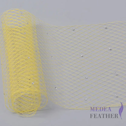 25cm Wide Bridal Veiling with Rhinestones - 1m Yellow Veiling with White Rhinestones