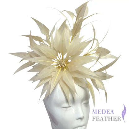 30cm Large Arrow Shape Feather Flower Set for Millinery & Hat Decoration - DS250703 - #04 cream