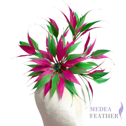 30cm Large Arrow Shape Feather Flower Set for Millinery & Hat Decoration - DS250703 - #20 barbie pink & #71 Emerald