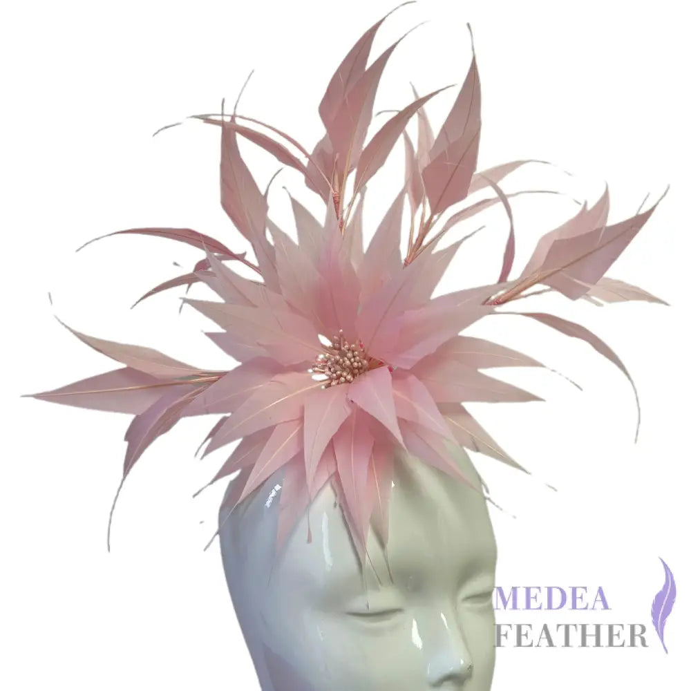 30cm Large Arrow Shape Feather Flower Set for Millinery & Hat Decoration - DS250703 - #47 baby pink