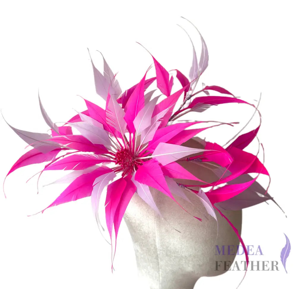 30cm Large Arrow Shape Feather Flower Set for Millinery & Hat Decoration - DS250703 - #52 neon pink & #53 lavendula