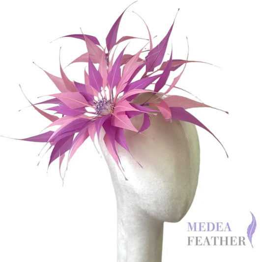 30cm Large Arrow Shape Feather Flower Set for Millinery & Hat Decoration - DS250703 - #94 begonia pink & #95 violet
