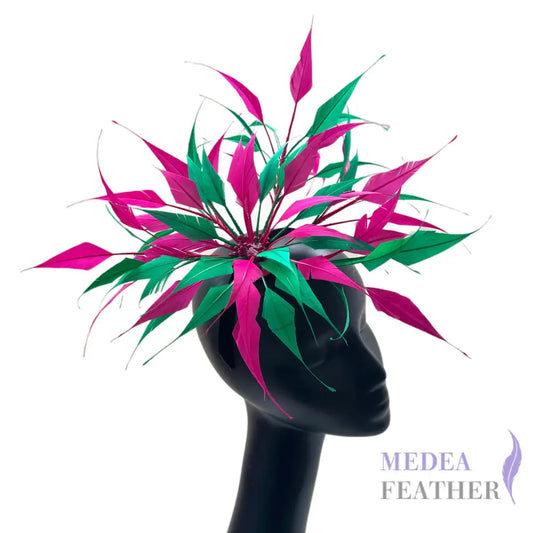 30cm Large Size Arrow Shape Feather Flower Set #20 Barbie pink & #70 Bright Green Mixed