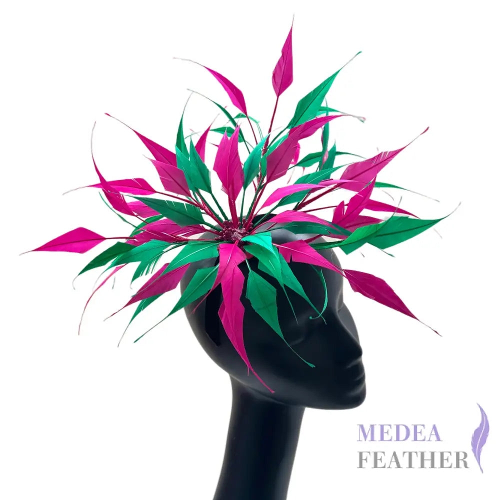30cm Large Size Arrow Shape Feather Flower Set #20 Barbie pink & #70 Bright Green Mixed