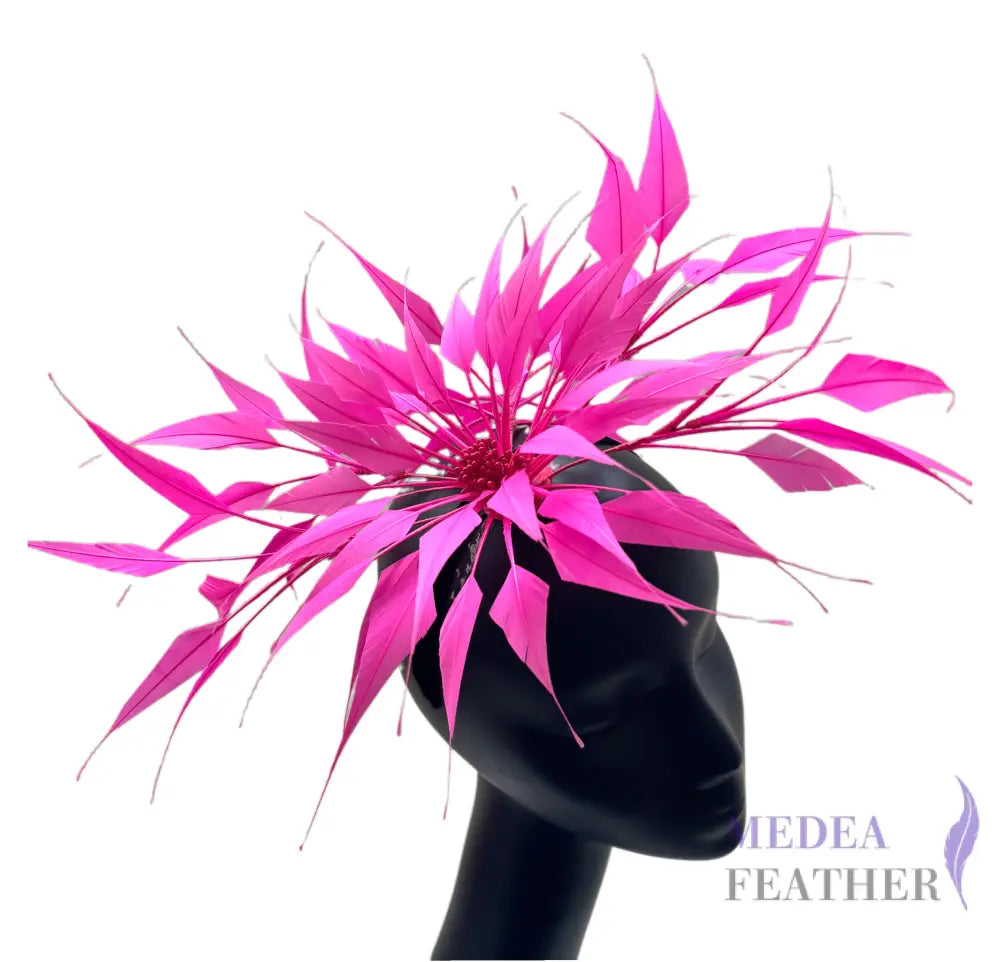 30cm Large Size Arrow Shape Feather Flower Set #52 Neon Pink