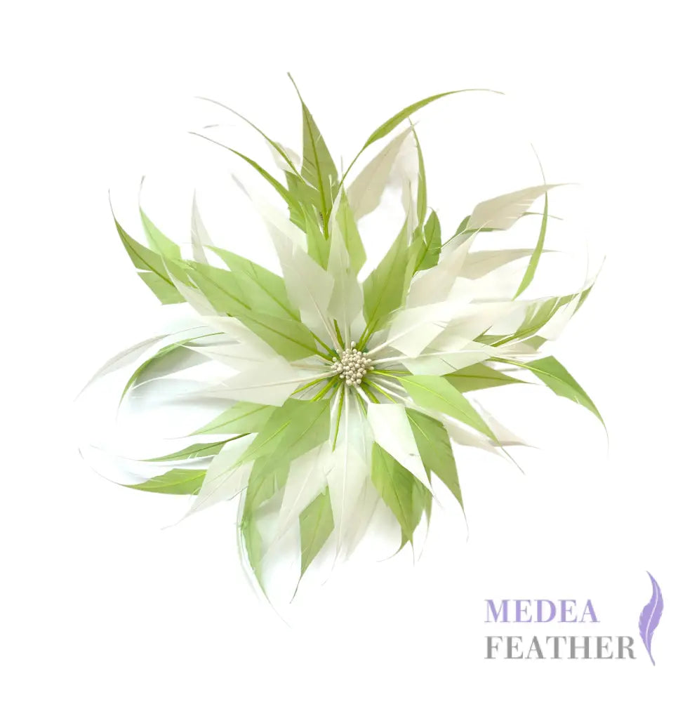 30cm Large Size Arrow Shape Feather Flower Set 01 ivory & #88 green banana mixed